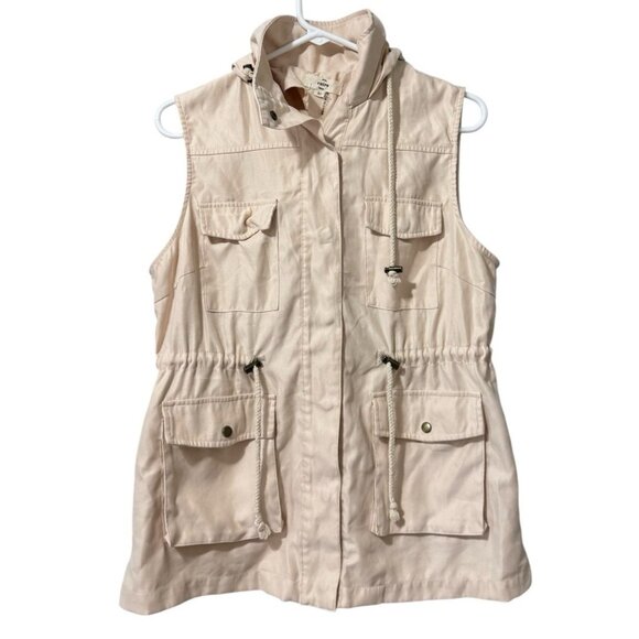 Entro Utility Vest Women Size Medium Hooded Sleeveless Jacket Pocket Preppy City - Picture 1 of 10